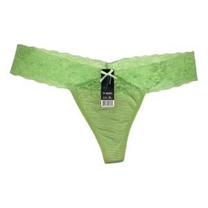 Light Green & White Striped Lace Band Thong